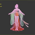 Ancient Costume Female Character In Red Green Robe With Flowing Sleeves And Ornate Hairstyle