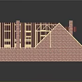 Detached House With Red Brick Construction And Wooden Roof Frame Featuring Chimneys