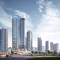 Aerial View Master Plan With High Rise Buildings Road Network Waterfront And Green Spaces