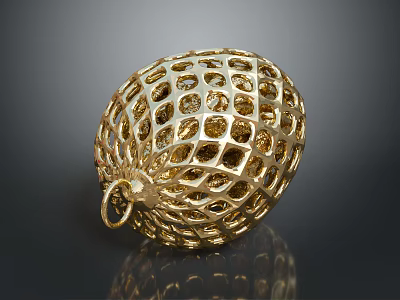 Golden Hollow Out Lattice Design Spherical Decorative Daily Living Accessory With Hanging Ring 3d model