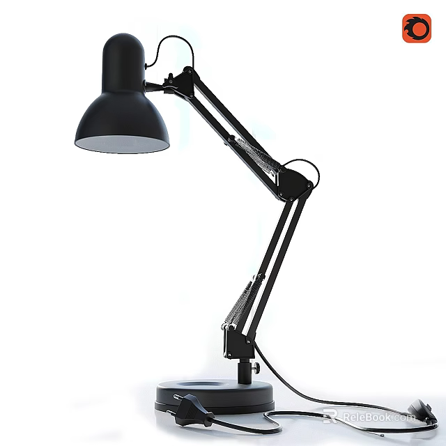 Black Adjustable Arm Desk Lamp With White Base For Home Office Study 3d model 