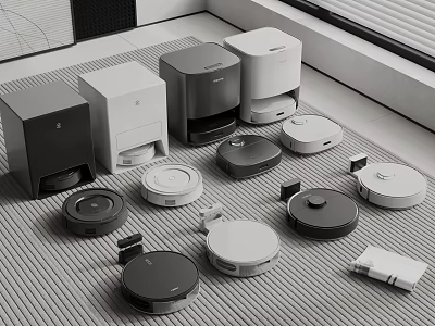 Smart Cleaning Robots And Smart Home Devices In Modern Room 3d model
