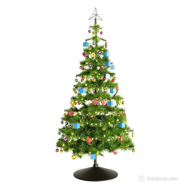 Christmas Themed Bonsai Plant Decorated With Colorful Gifts Ornaments And Lights 3d model 