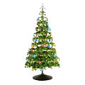 Christmas Themed Bonsai Plant Decorated With Colorful Gifts Ornaments And Lights