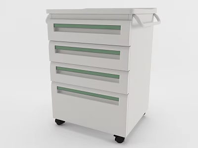 White Mobile Bookcase With Four Drawers And Green Stripes On Rolling Wheels Design 3d model