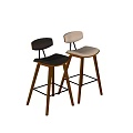 Two Modern Bar Stools With Wooden Legs Different Seat Cushions And Metal Support Frames