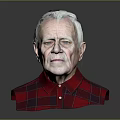 Elderly Man With White Hair Wearing Red Plaid Shirt Bust Against Dark Background
