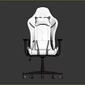 White Gaming Chair with Gray Accents Black Armrests and Brown Wheeled Base
