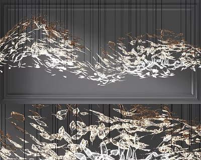 Modern Wave Shaped Chandelier With Crystal Glass Fragments For Interior Decor 3d model