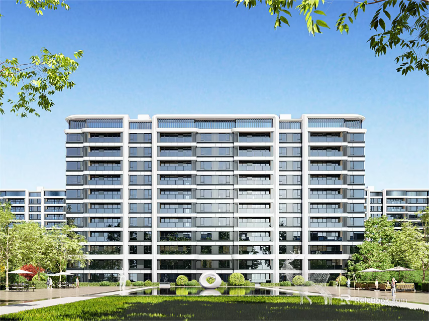 Modern High Rise Residential Building in Community With Lush Green Surroundings 3d model 