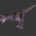 Realistic 3D Dinosaur Model With Purple Yellow Stripes Horned Head Open Mouth And Gray Background