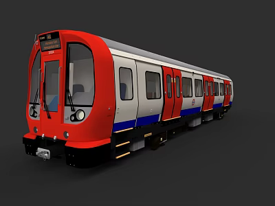 Modern Red and White Subway Train with Blue Accents and Multiple Carriages 3d model