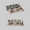 Modern Sofa And Coffee Table Set With Patterned Rug Accent Chair And Decorative Pillows 3d model