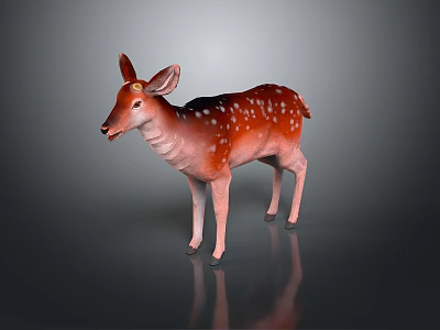 Pink Deer Figurine with White Spots Standing on Dark Background and Reflection 3d model