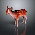 Pink Deer Figurine with White Spots Standing on Dark Background and Reflection