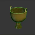 Shiny Golden Metal Bowl With Two Handles And Tall Base For Home Decor