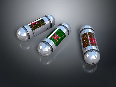 Three Cylindrical Equipment With Silver Shells And Colorful Interior Components 3d model