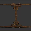 Rusty Metal Decorative Structure With Vertical Design Intricate Cutout Patterns And Industrial Style