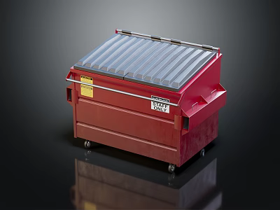 Red Mobile Equipment Storage Box With Gray Lid And Rolling Wheels 3d model