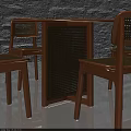 Round Light Wood Dining Table Set With Four Woven Rattan Chairs 3d model