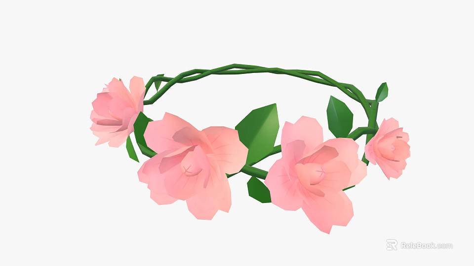 Pink Flower Crown Decorated With Fresh Pink Flowers And Green Leaves 3d model 