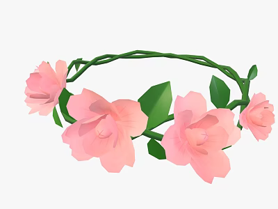Pink Flower Crown Decorated With Fresh Pink Flowers And Green Leaves 3d model