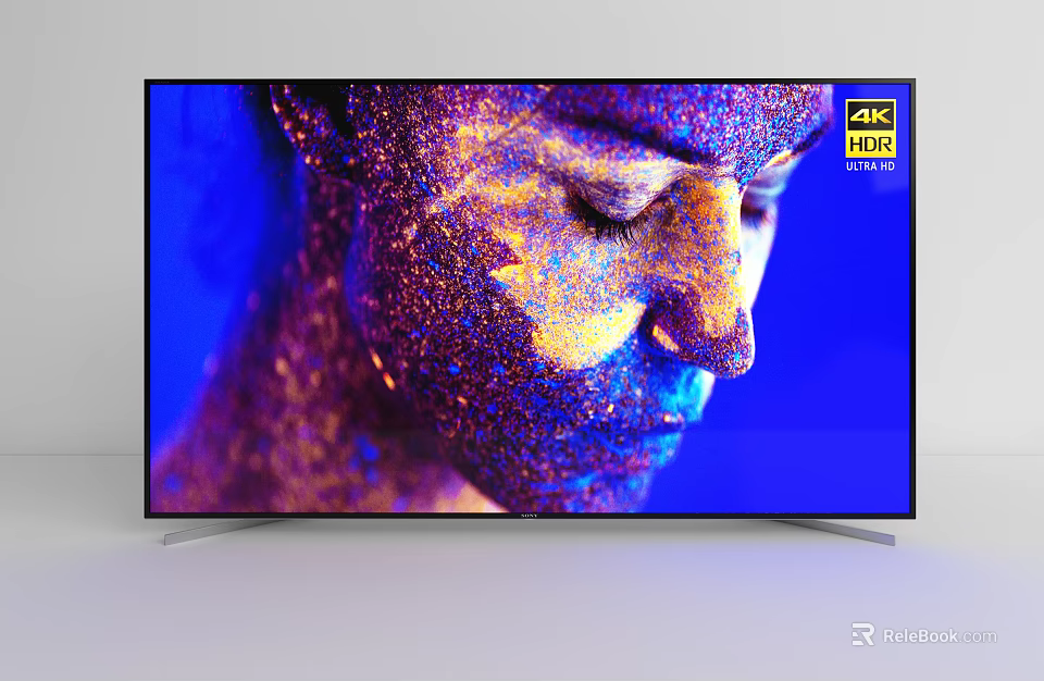 4K HDR TV Displaying Vivid Colorful Particle Face on Blue Screen 3d model 