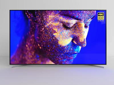 4K HDR TV Displaying Vivid Colorful Particle Face on Blue Screen 3d model