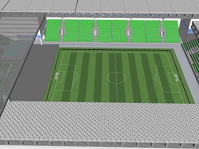 Modern Football Stadium With Green Grass Field And White Markings On Stands 3d model