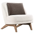 Cozy Fluffy White Fur Accent Chair With Brown Cushion And Wooden Legs