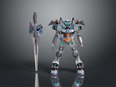 Game and Movie Mecha Robot Character With Silver Sword And Mechanical Armor Design 3d model