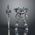 Game and Movie Mecha Robot Character With Silver Sword And Mechanical Armor Design