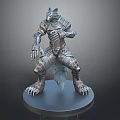 Wolf Headed Humanoid Armored Sculpture in Squatting Pose With Claws and Round Base