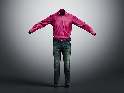 Long Sleeve Pink Shirt With Dark Jeans On Full Length Mannequin 3d model