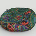 Colorful Circular Cushion for Single Seater Sofa with Paisley and Floral Patterns