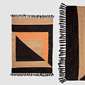 Modern Square Rug With Geometric Pattern Neutral And Warm Tones Fringed Edges