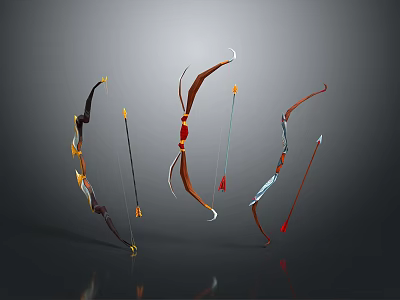 Various Stylish Bows and Arrows with Ornate Details on Dark Background 3d model