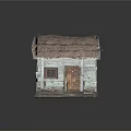 Traditional Rustic Wooden House With Thatched Roof Weathered Walls And Wooden Door