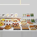 Assorted Buffet Food Display With Desserts Fruits And Colorful Drinks On Table