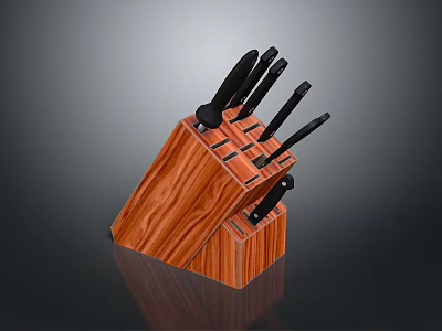 Wooden Block Kitchen Knife Set With Sharp Blades And Ergonomic Handles 3d model