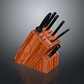 Wooden Block Kitchen Knife Set With Sharp Blades And Ergonomic Handles 3d model