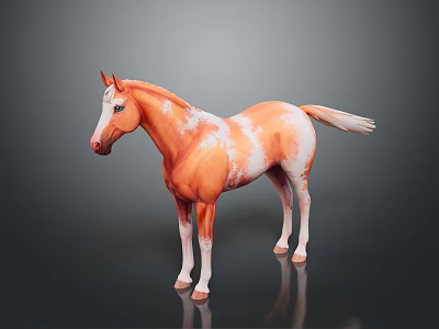 Realistic Orange And White Standing Horse Model With Lifelike Features On Gray Background 3d model