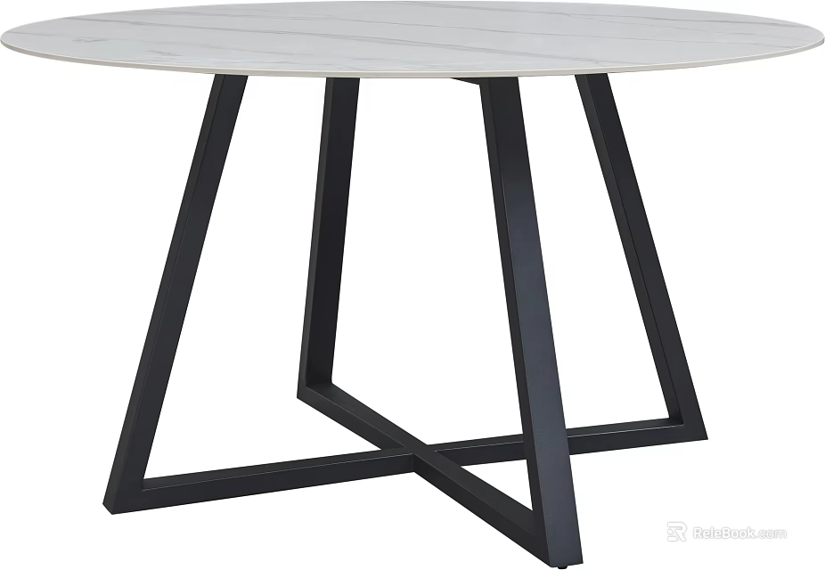 Modern Round Dining Table With White Marble Top And Black Metal Geometric Legs 3d model 