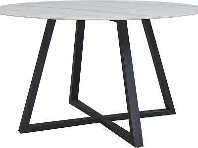 Modern Round Dining Table With White Marble Top And Black Metal Geometric Legs 3d model
