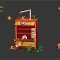 Colorful Small Kiosk With Yellow Red Awning ZACHI Sign White Rabbit Green Plants Yellow Stars