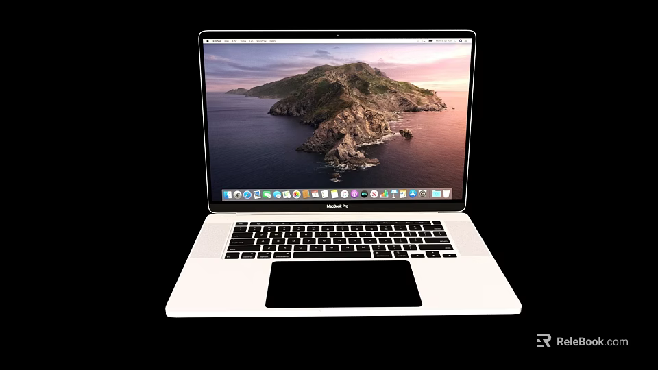 Modern White Laptop With Scenic Island Seaside View Display Keyboard Trackpad 3d model 