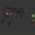 Mechanical Creatures With Glowing Eyes Spider Legs And Wheeled Structure Design 3d model