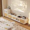Modern White Wooden TV Stand in Cozy Living Room with Drawers Projector and Decorations