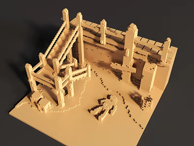 Ancient Castle 3D Model With Stone Walls Towers Stairs And Structure 3d model