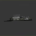 Scenic Residential Model House Landscape With Gray Roof Chimneys Green Grass And Trees